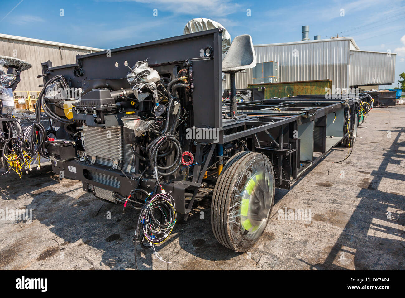 Bare Ford chassis at Tiffin Motorhomes factory in Red Bay, Alabama, USA