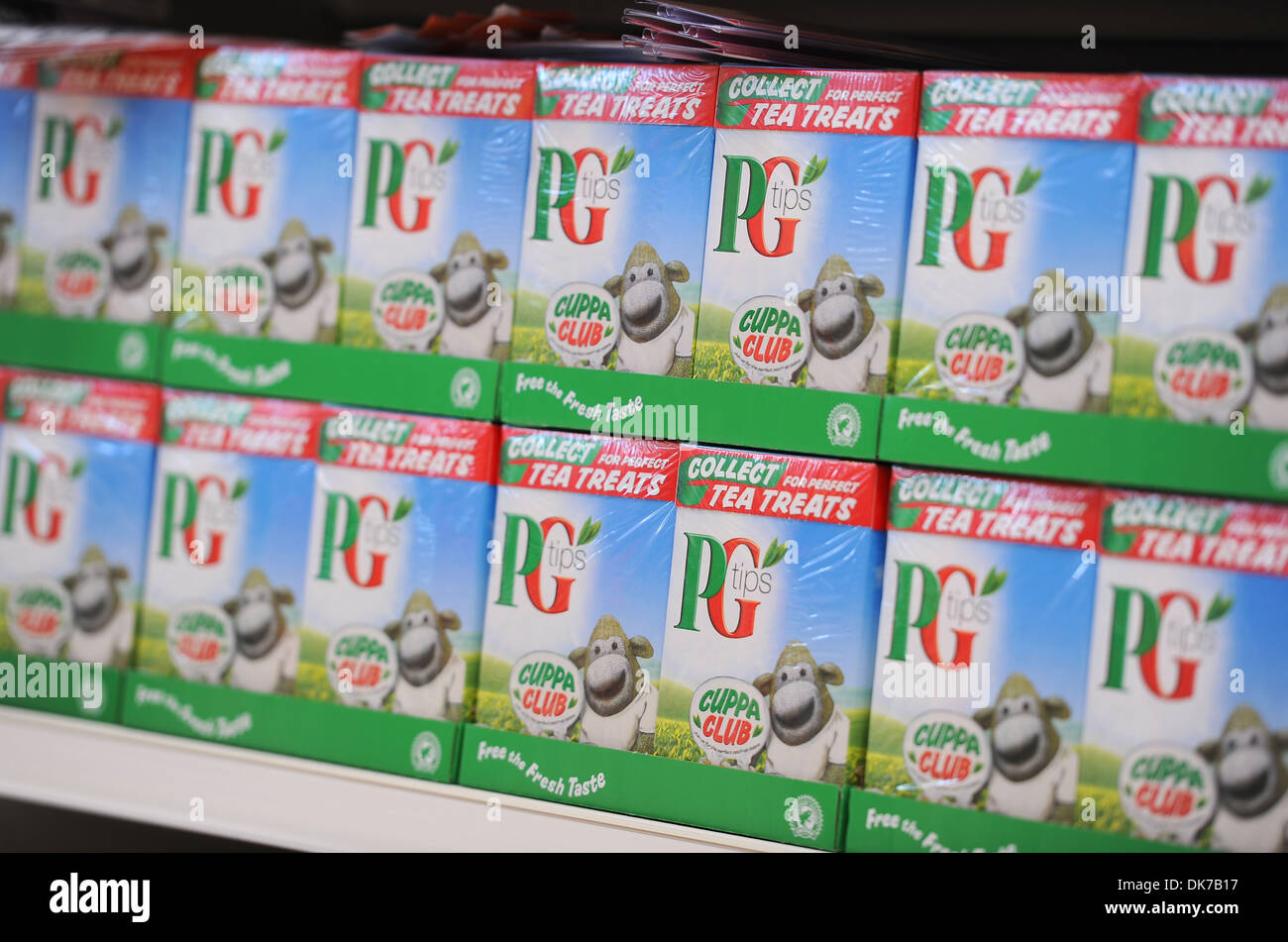 Supermarket interior showing PG Tips teabags, Britain, UK Stock Photo