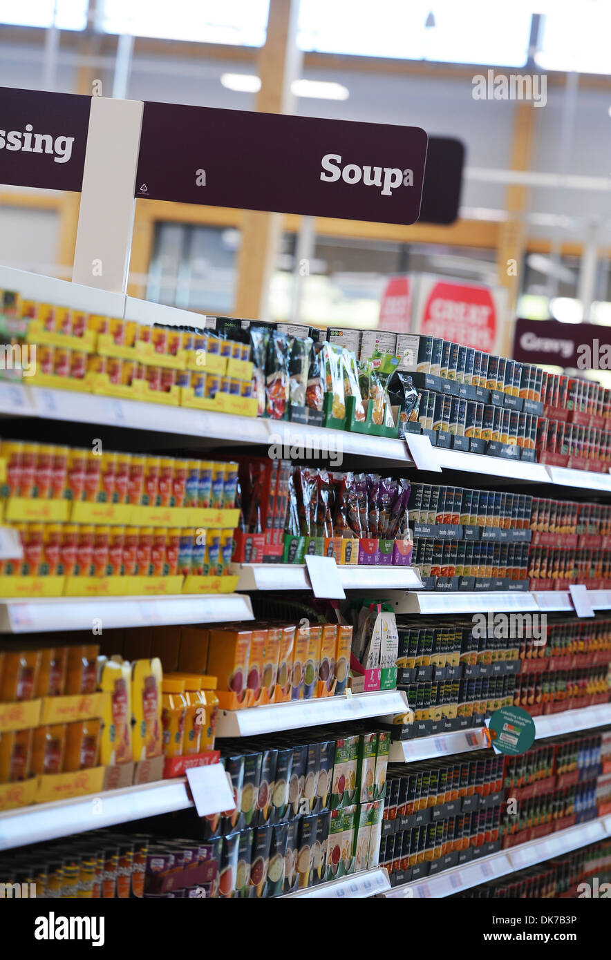 Supermarket interior showing soup, Britain, UK Stock Photo Alamy