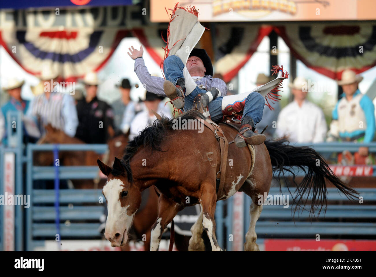 June 18, 2011 - Reno, Nevada, U.S - Eric Swenson of Denison, TX rides What's Up at the Reno Rodeo. (Credit Image: © Matt Cohen/Southcreek Global/ZUMAPRESS.com) Stock Photo