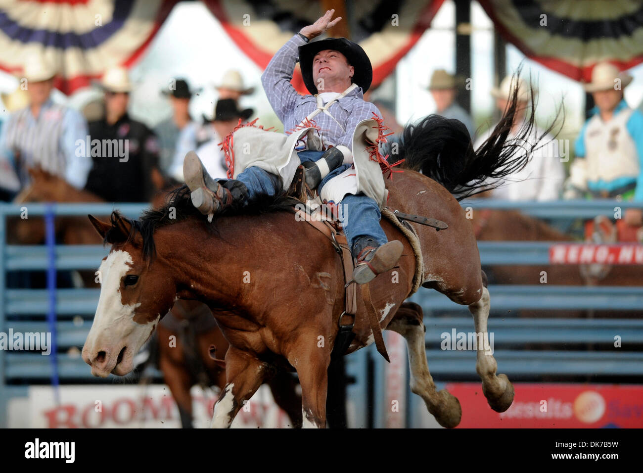 June 18, 2011 - Reno, Nevada, U.S - Eric Swenson of Denison, TX rides What's Up at the Reno Rodeo. (Credit Image: © Matt Cohen/Southcreek Global/ZUMAPRESS.com) Stock Photo