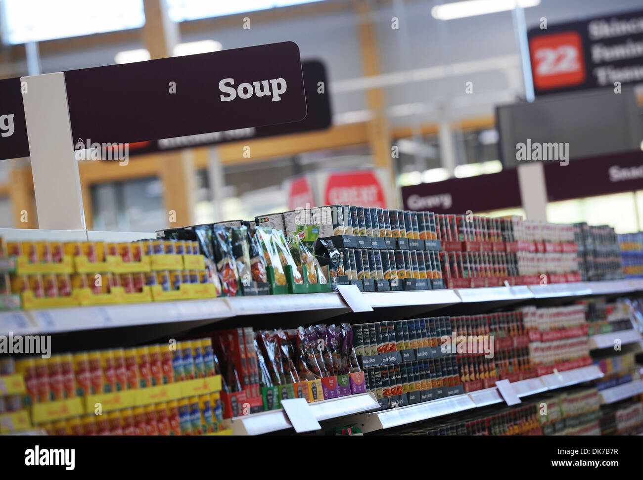 Supermarket interior showing soup, Britain, UK Stock Photo Alamy