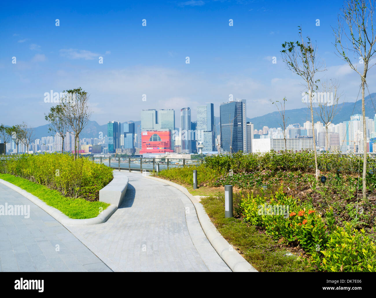 Public garden and park on rooftop of new Kai Tak Cruise Terminal in Hong Kong Stock Photo