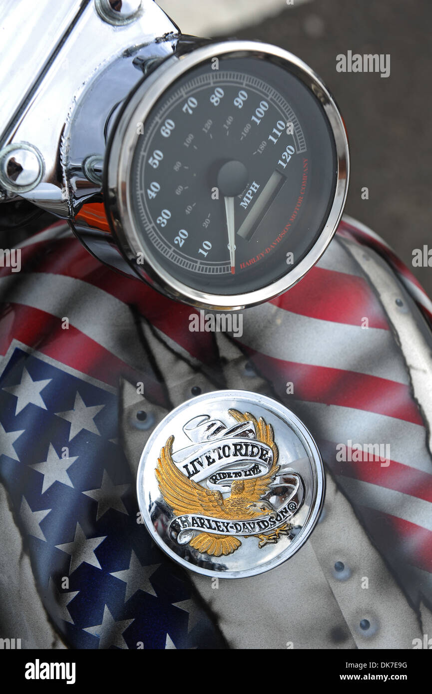 Harley Davidson motorcycle artwork with Live to Ride on petrol cap Stock Photo
