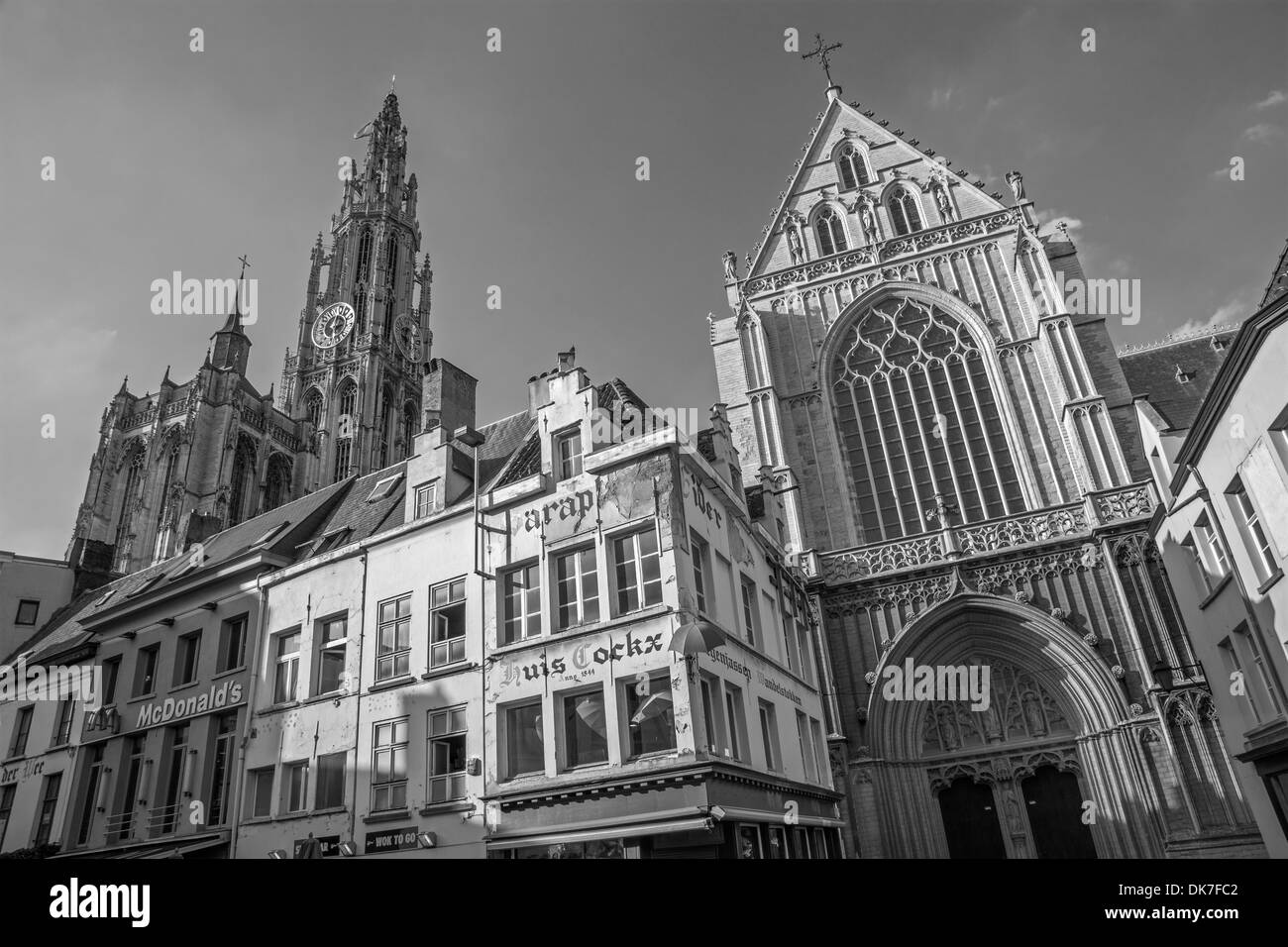 ANTWERP - SEPTEMBER 4: South facade of cathedral of Our Lady on September 4, 2013 in Antwerp, Belgium Stock Photo