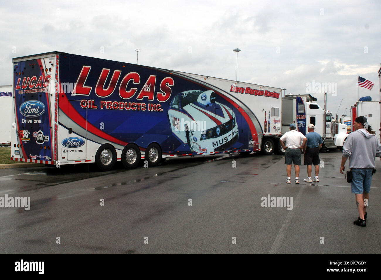 June 23, 2011 - Norwalk, Ohio, U.S - Larry Morgan's Pro Stock car hauler arrives at the racetrack in the rain. (Credit Image: © Alan Ashley/Southcreek Global/ZUMAPRESS.com) Stock Photo