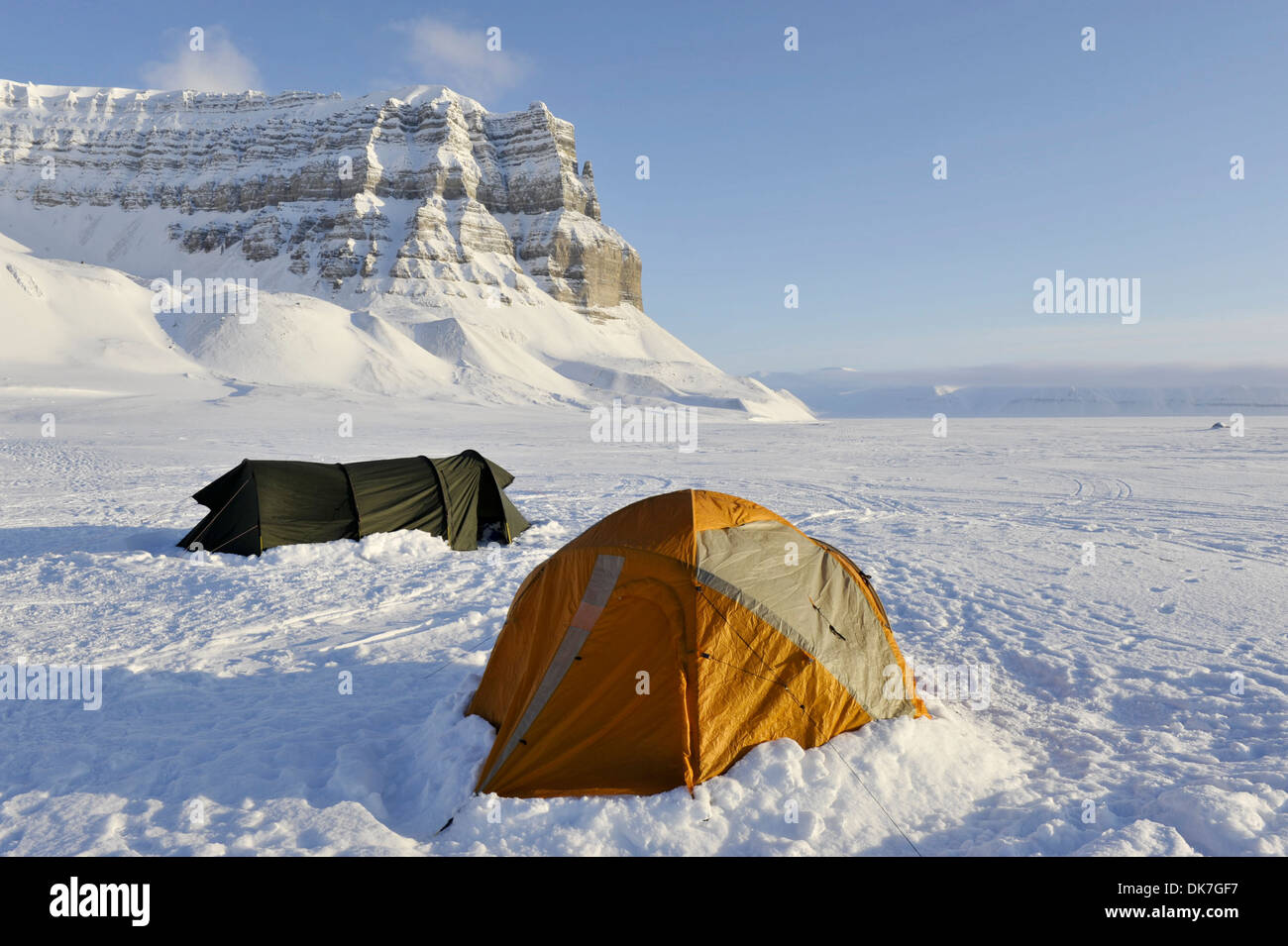 Winter camp at the Tempelfjorden at Spitsbergen Stock Photo