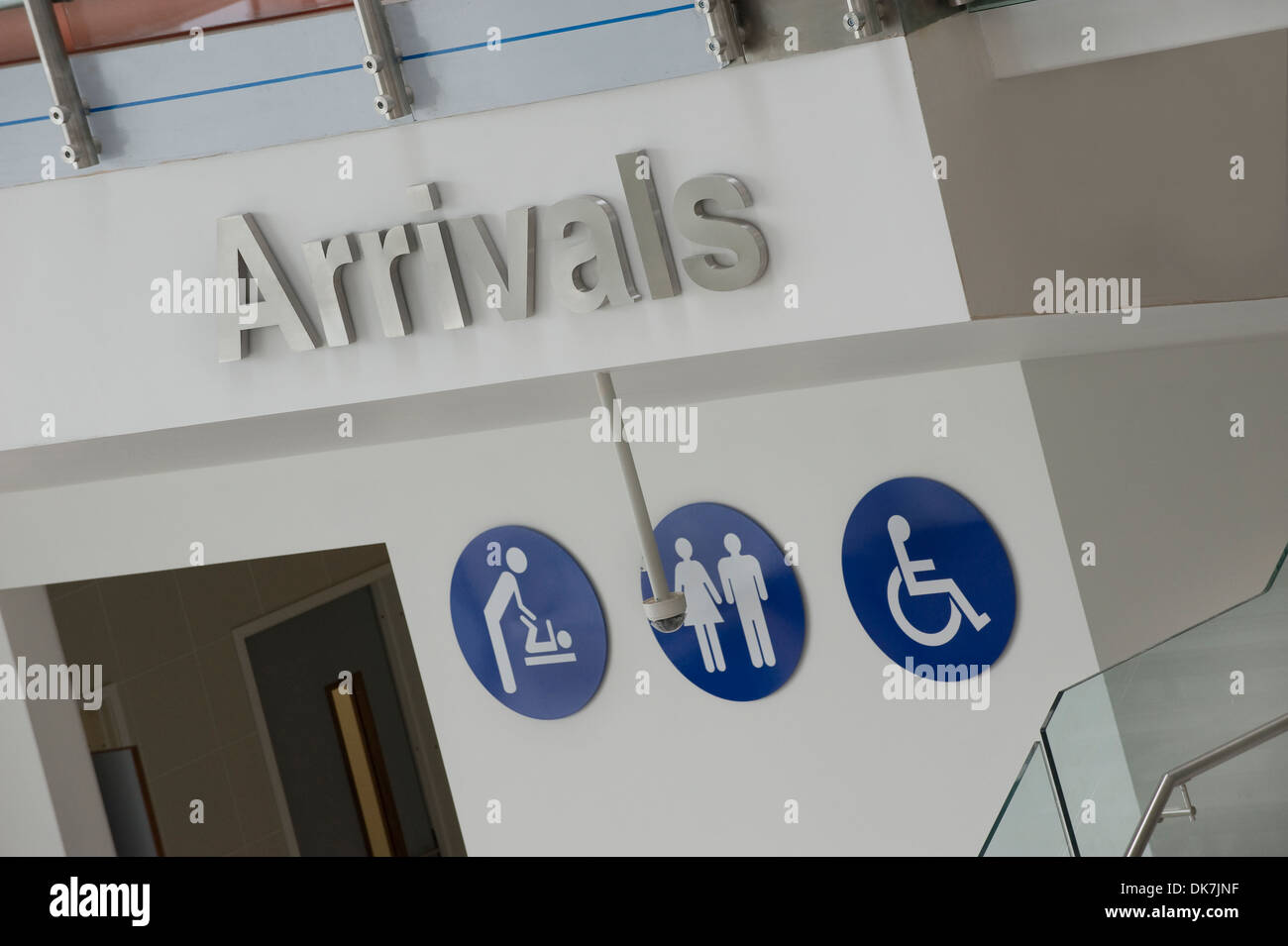 Modern toilet signs in Portsmouth International Port Terminal building, Hampshire UK Stock Photo