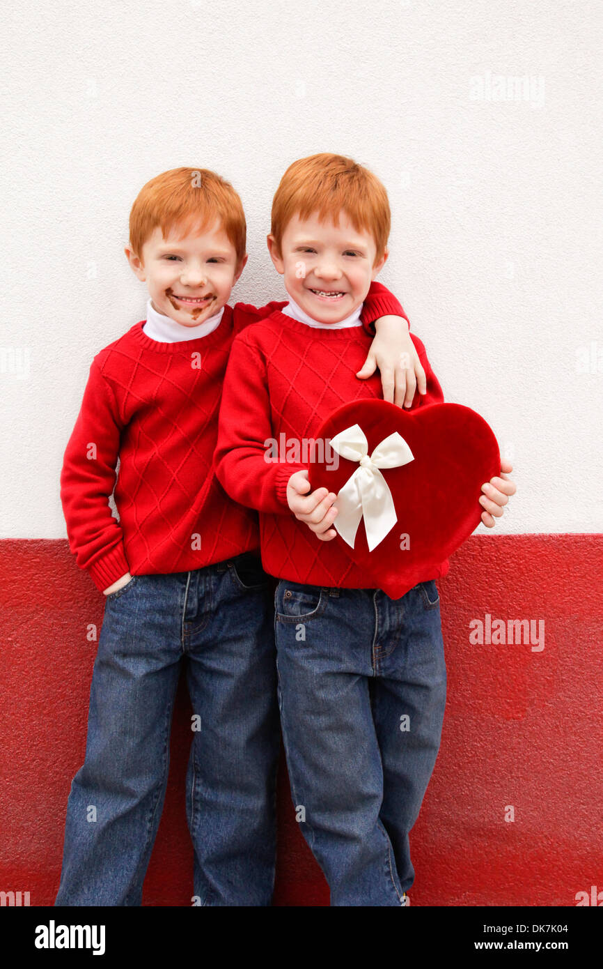 Albuqueruqe, New Mexico, United States. Twins celebrate Valentines Day. Model released Stock Photo