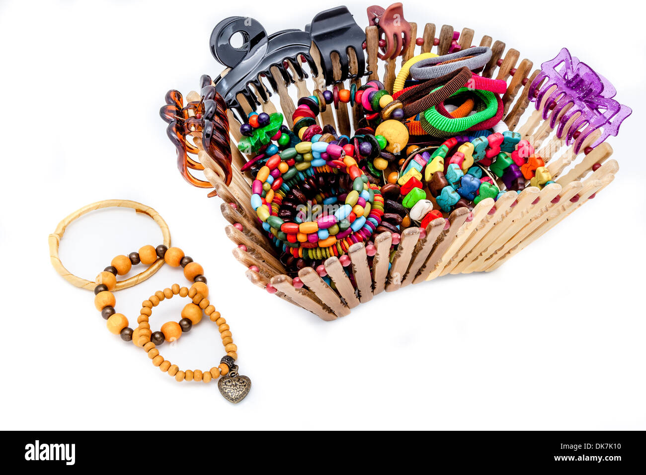 A basket of fashion accessories of woman on a white background Stock Photo