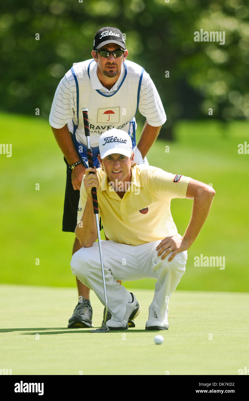 June 25, 2011 - Cromwell, Connecticut, U.S - Web Simpson and his caddie line up the putt on the 5th hole during the third round of the Travelers Championship at the TPC River Highlands. (Credit Image: © Geoff Bolte/Southcreek Global/ZUMAPRESS.com) Stock Photo