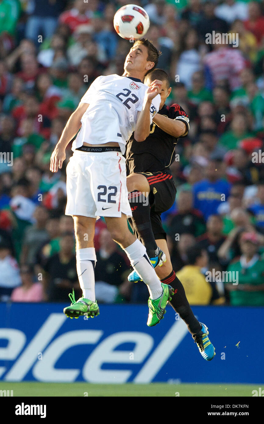 June 25, 2011 - Pasadena, California, United States of America - United States midfielder Alejandro Bedoya (22) and Mexican midfielder Jorge Torres Nilo battle for the ball, during the 2011 CONCACAF Gold Cup Final match, between the U.S. National Team and the Mexico National Team, at the Rose Bowl in Pasadena, California.  Mexico would go on to defeat the U.S. 4-2 to capture the Go Stock Photo