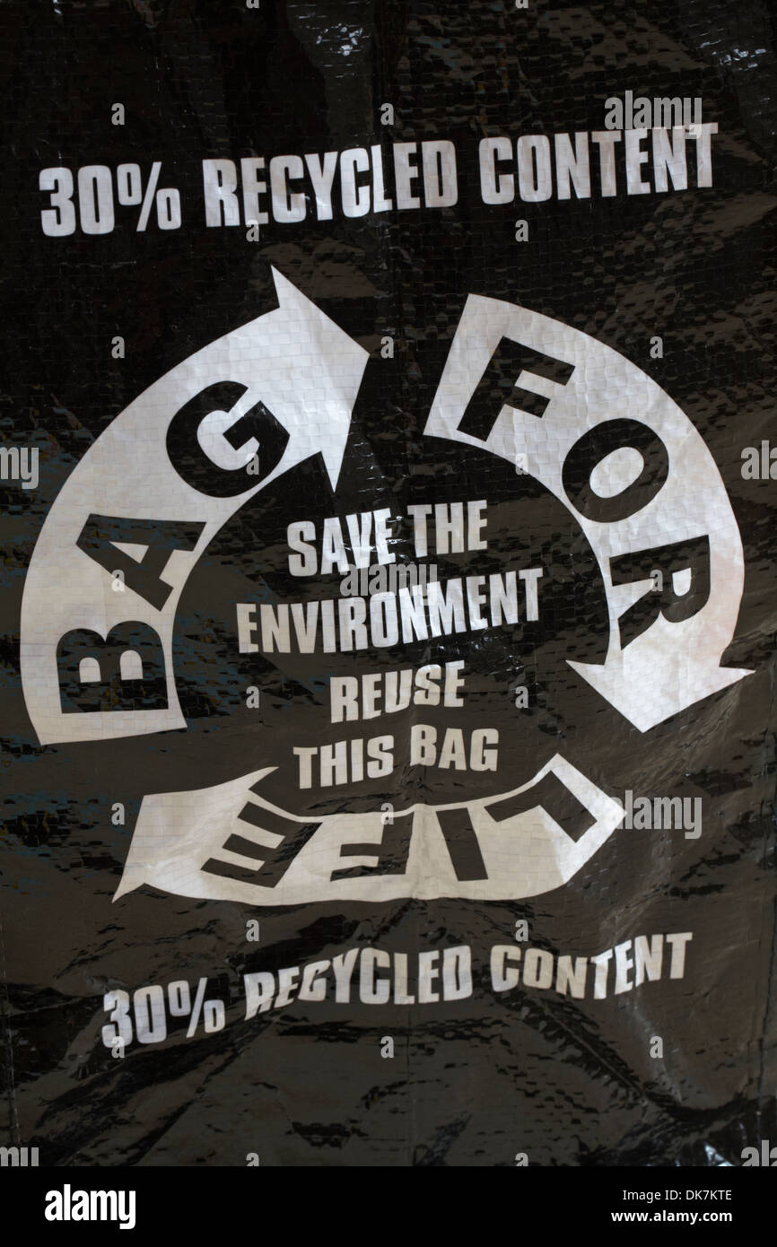Bag for Life save the environment reuse this bag 30% recycled content - Sports Direct bag Stock Photo