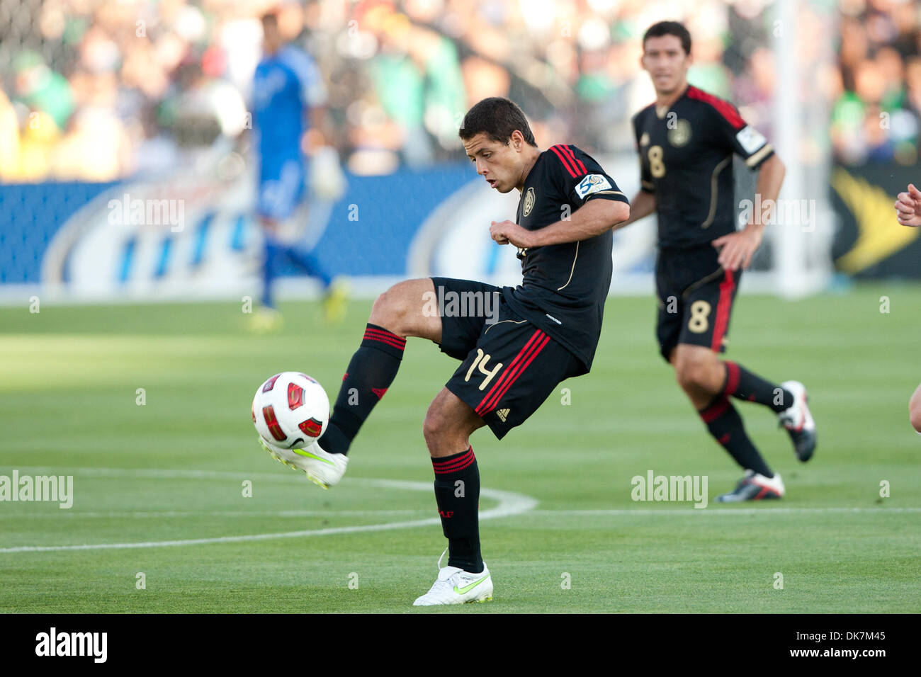 June 25, 2011 - Pasadena, California, U.S - Mexico forward Javier ''Chicharito'' Hernandez #14 in action during the 2011 CONCACAF Gold Cup championship game between United States and Mexico at a sold out Rose Bowl. Mexico went on to defeat United States with a final score of 4-2. (Credit Image: © Brandon Parry/Southcreek Global/ZUMAPRESS.com) Stock Photo