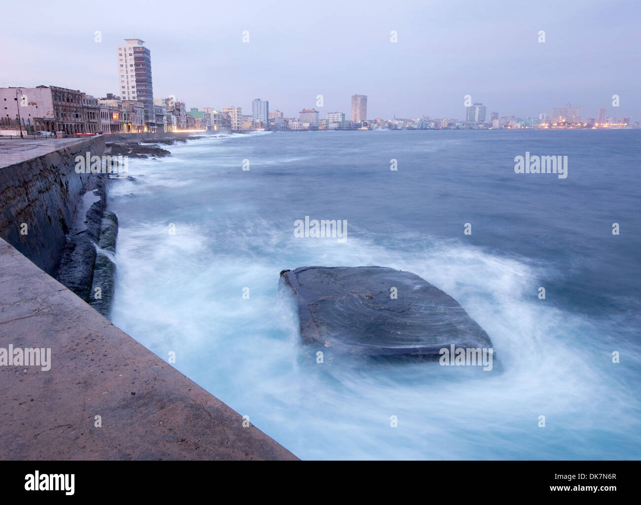 Malecon Havana -  the Malecon at dawn, the caribbean sea coast, Havana, Cuba, the Caribbean Stock Photo
