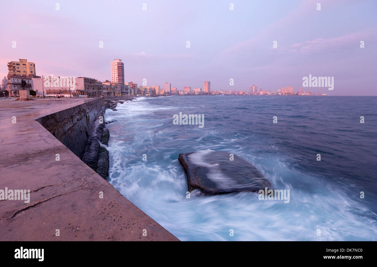 The Malecon and caribbean sea at sunrise, Havana Cuba Caribbean Latin America Stock Photo