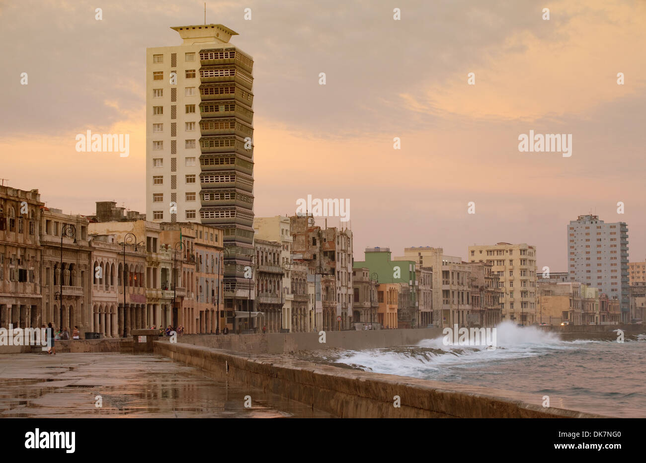 Buildings on the Malecon in early morning light, Havana, Cuba, Caribbean Stock Photo