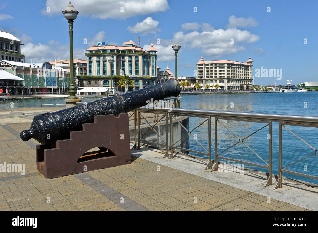Caudan Waterfront with restaurants, bars and popular landmarks, Port Louis, Mauritius. Stock Photo