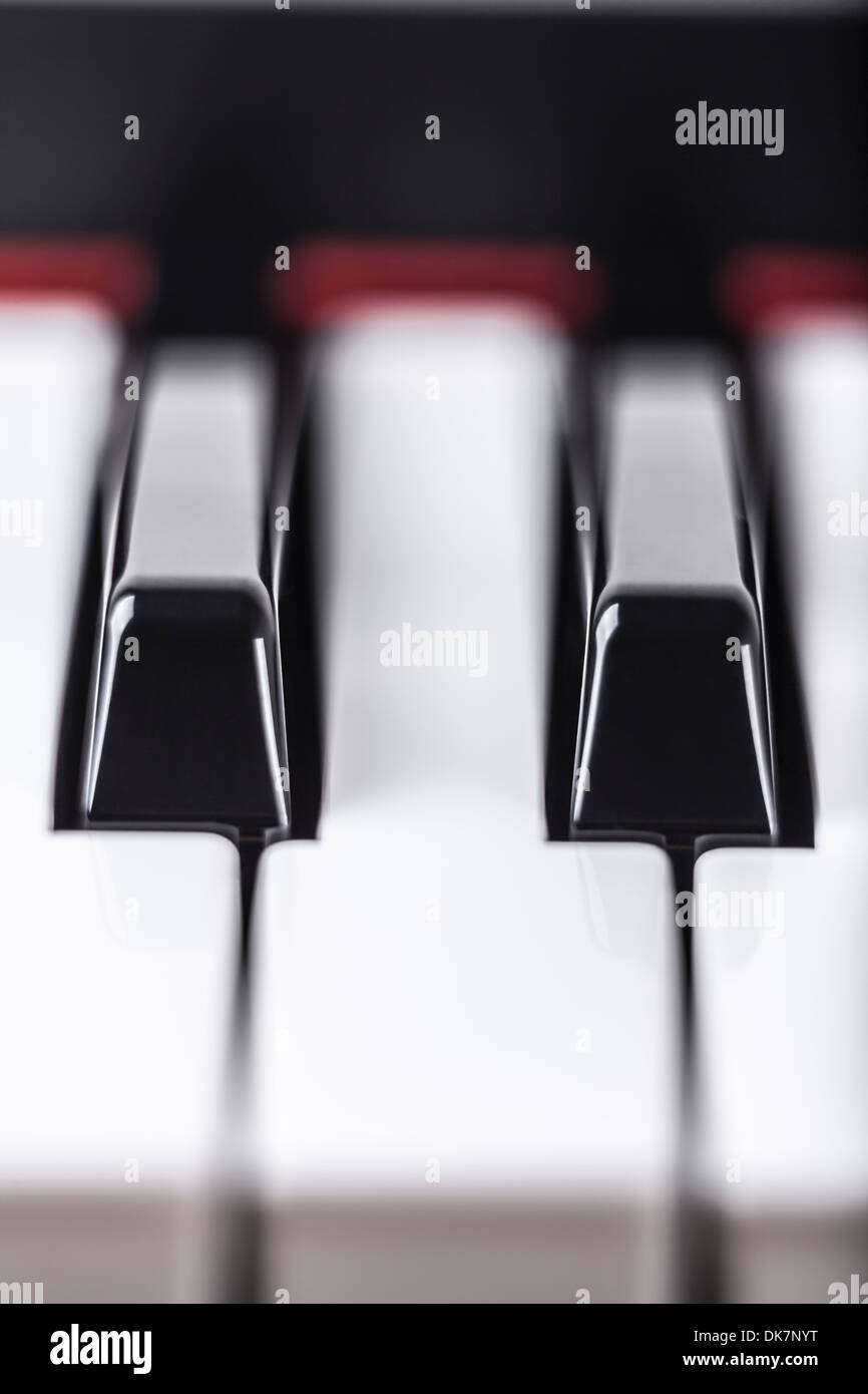 Detail of piano musical instrument keyboard. Stock Photo