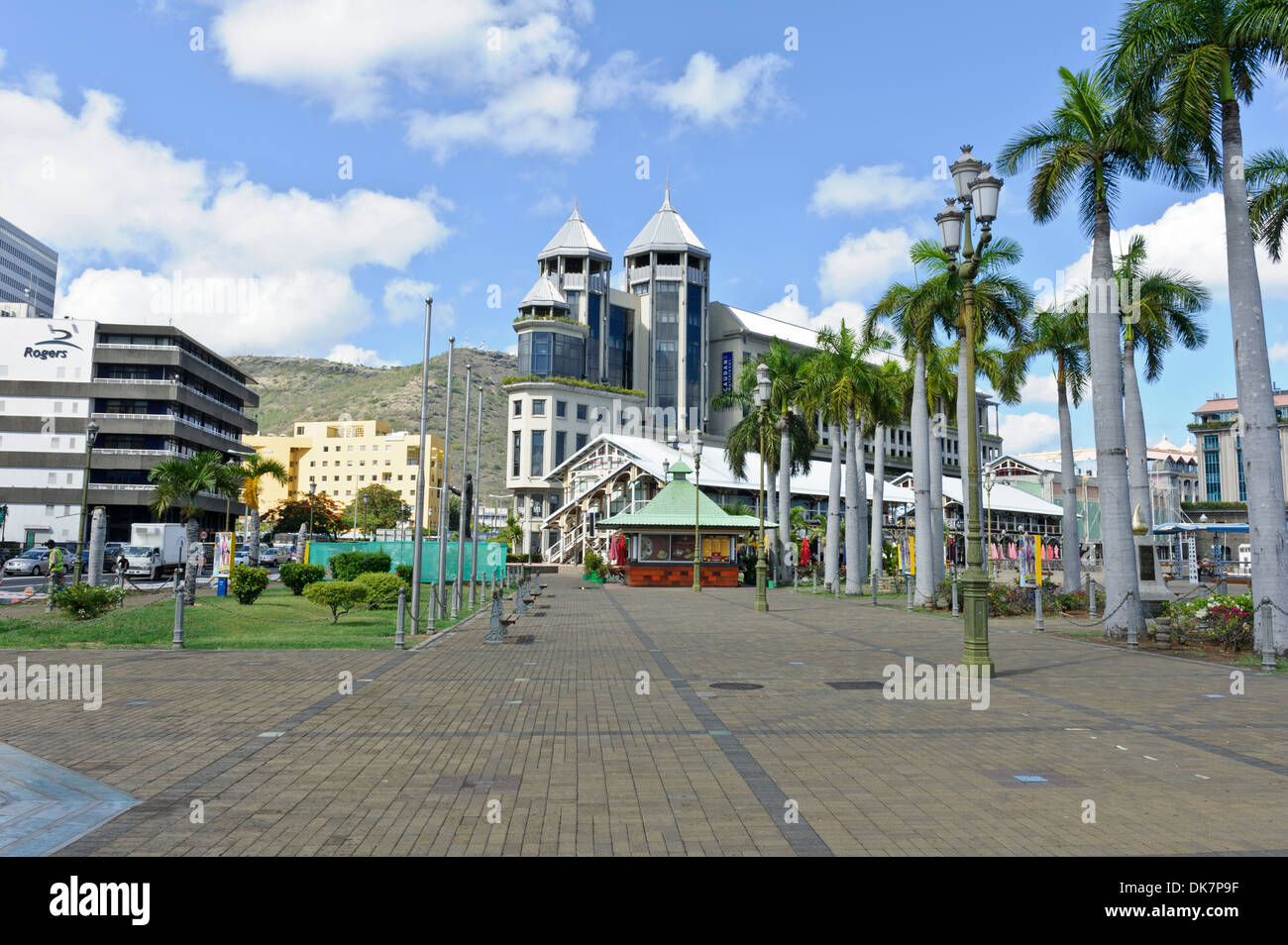 Caudan Waterfront with restaurants, bars and popular landmarks, Port Louis, Mauritius. Stock Photo