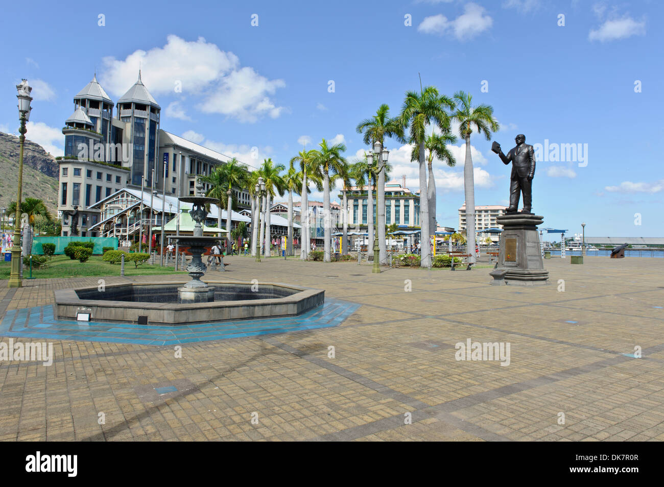 Caudan Waterfront with restaurants, bars and popular landmarks, Port Louis, Mauritius. Stock Photo