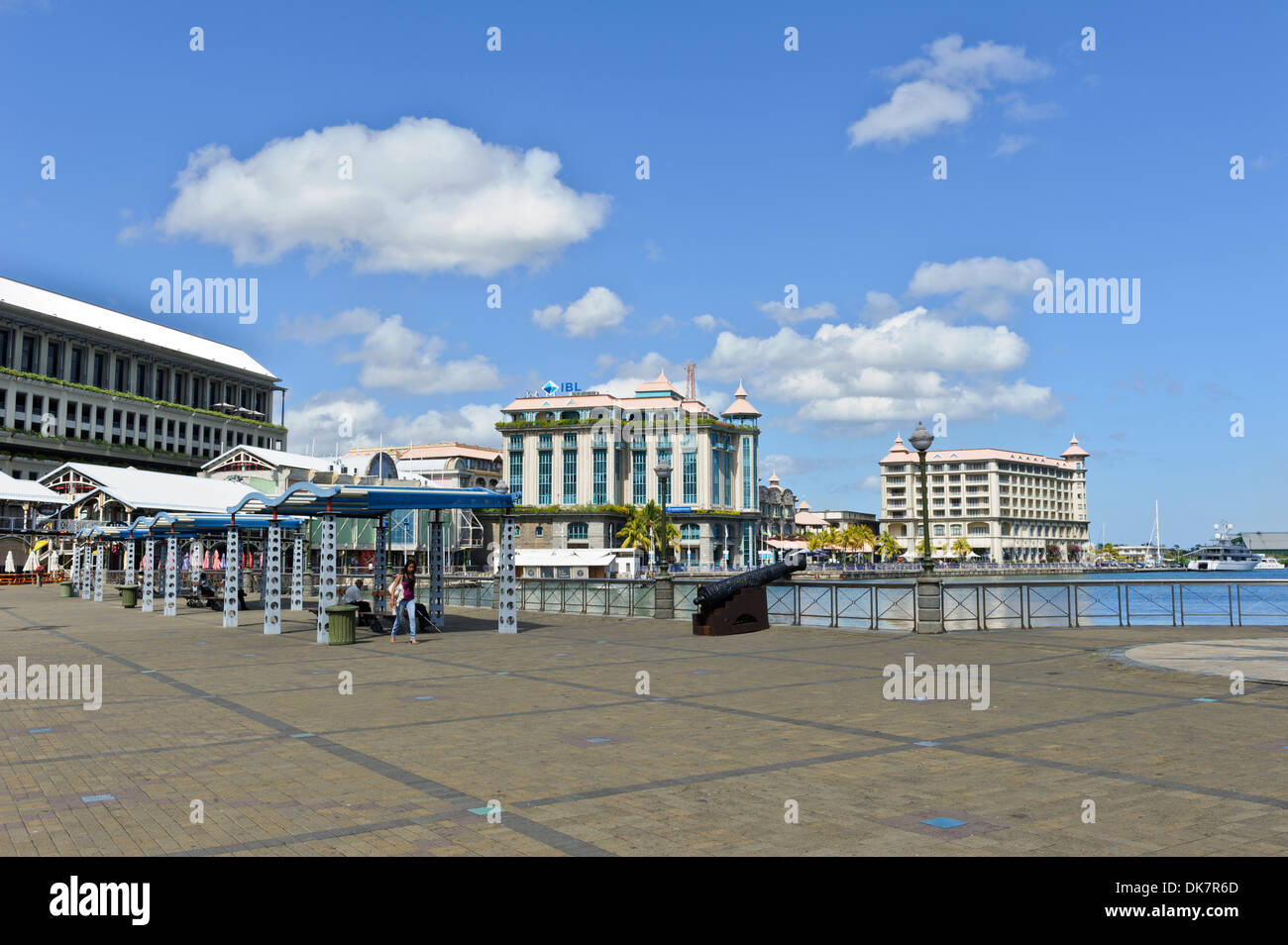 Caudan Waterfront with restaurants, bars and popular landmarks, Port Louis, Mauritius. Stock Photo