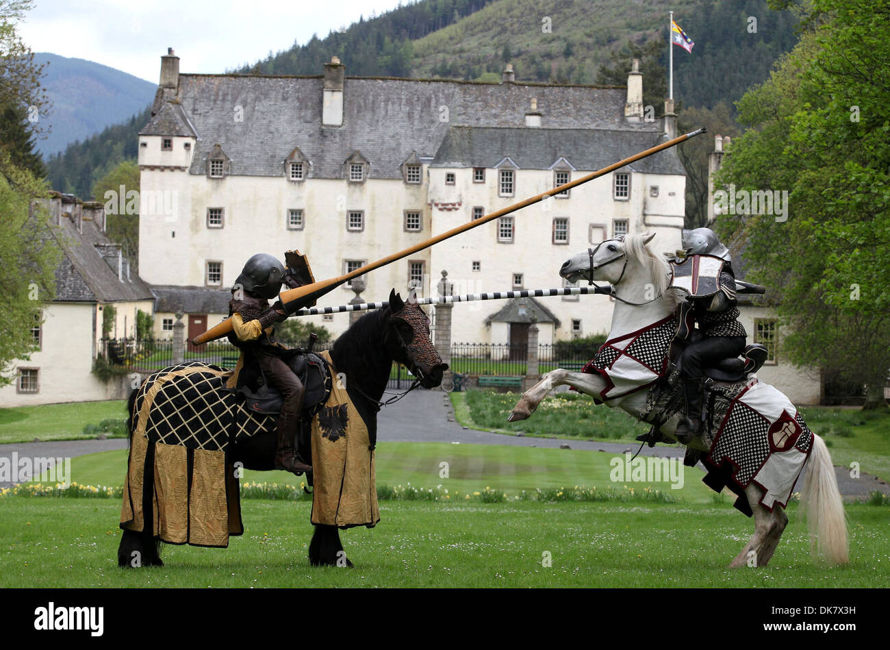 People take part in rehearsals for a Medieval Fayre at Traquair House, Innerleithen, Scotland. Stock Photo