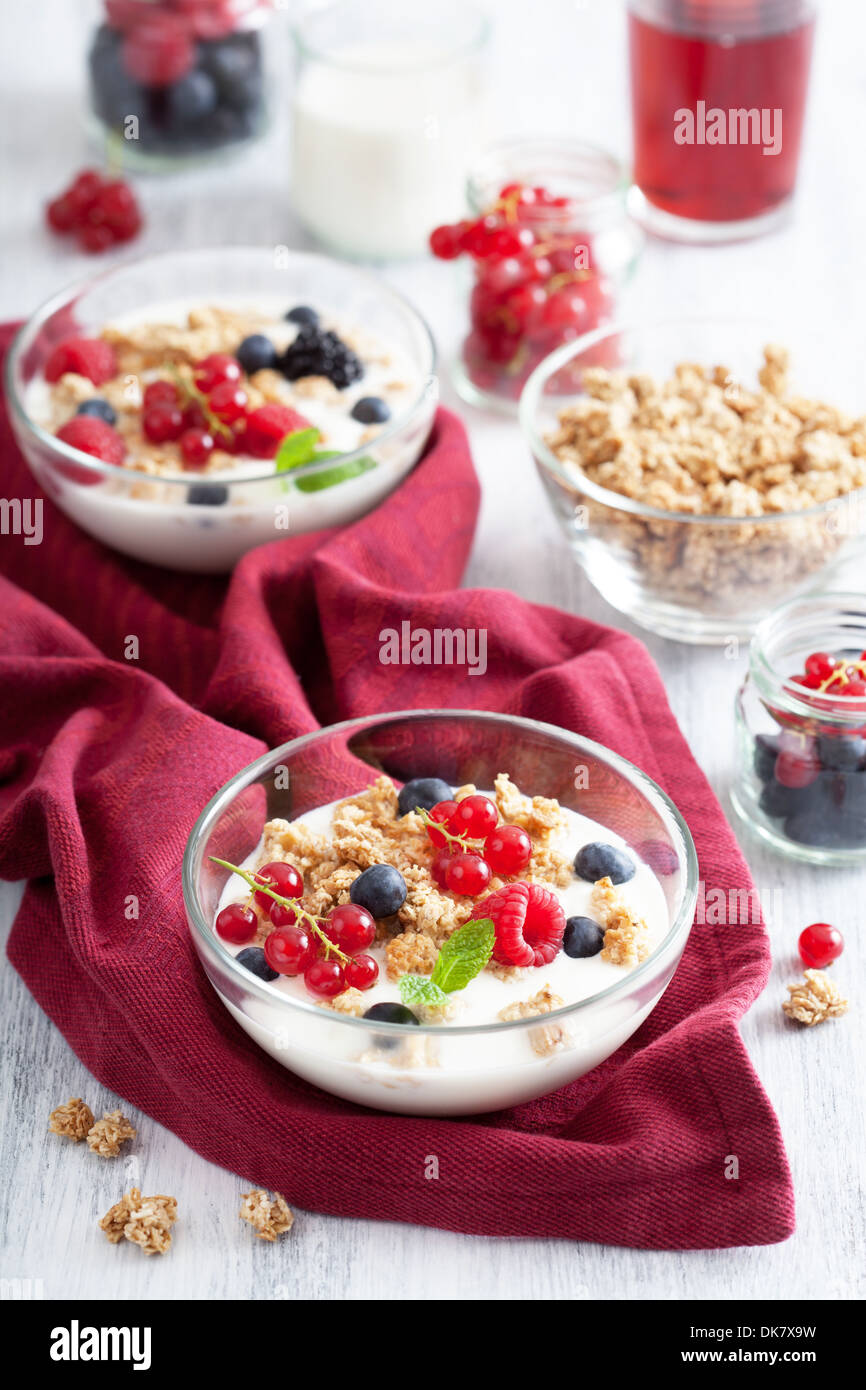 healthy breakfast with yogurt and granola Stock Photo Alamy