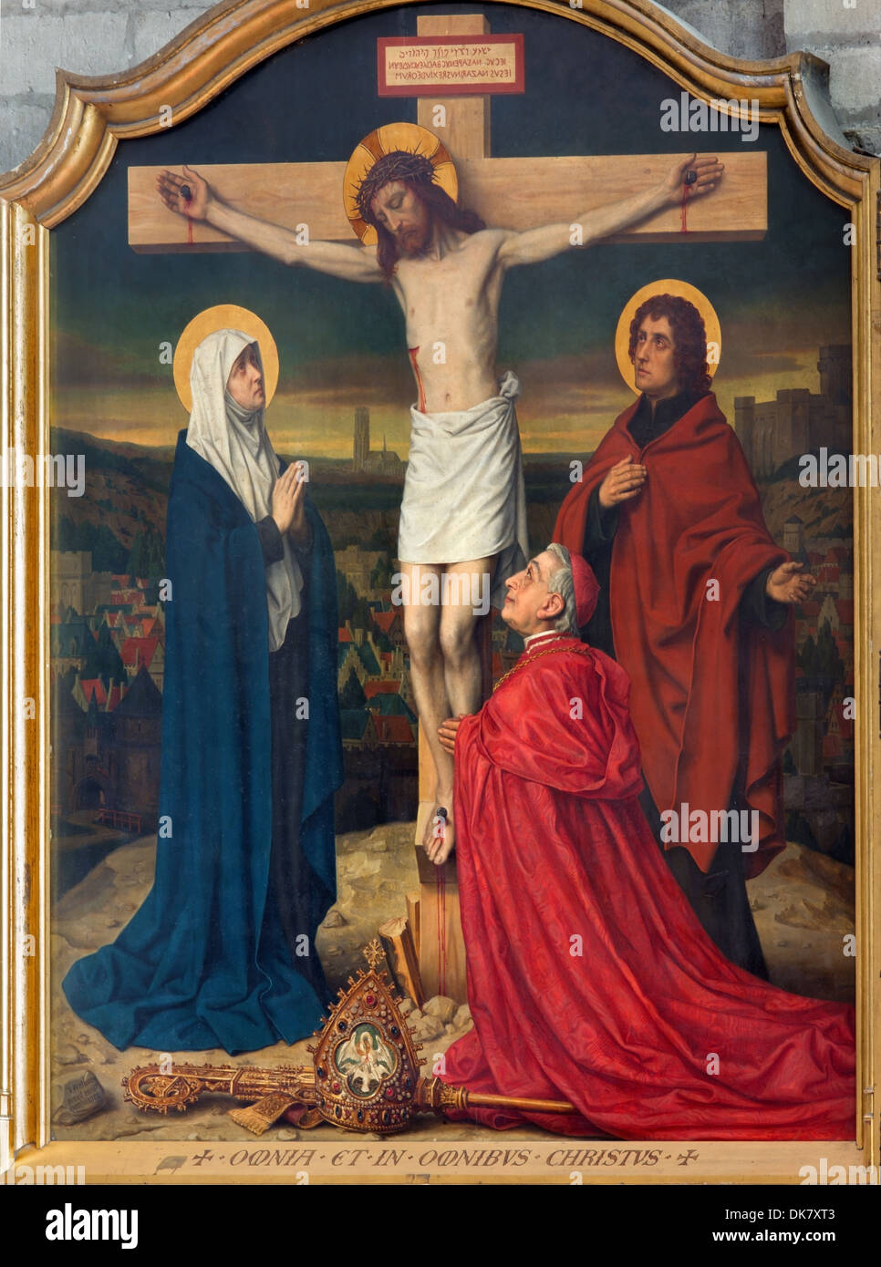 MECHELEN, BELGIUM - SEPTEMBER 6: Paint of Crucifixion scene in St. Rumbold's cathedral Stock Photo