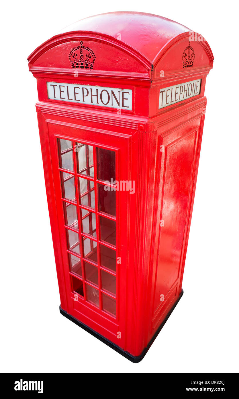 Red Phone cabine in London.White isolated. Vintage phone cabine monumental Stock Photo