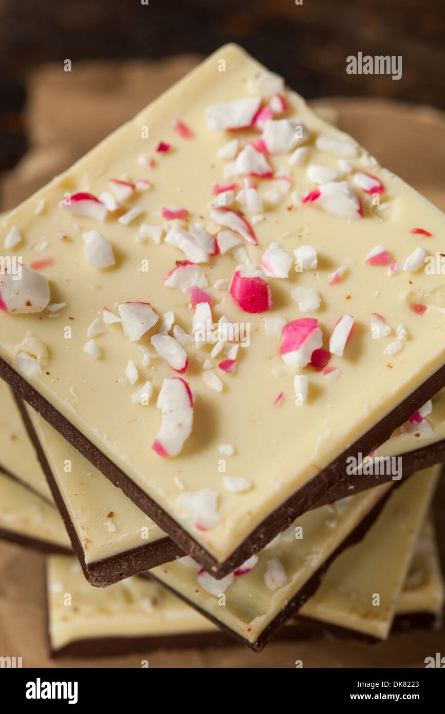 Homemade Christmas Peppermint Bark Dessert with White Chocolate Stock