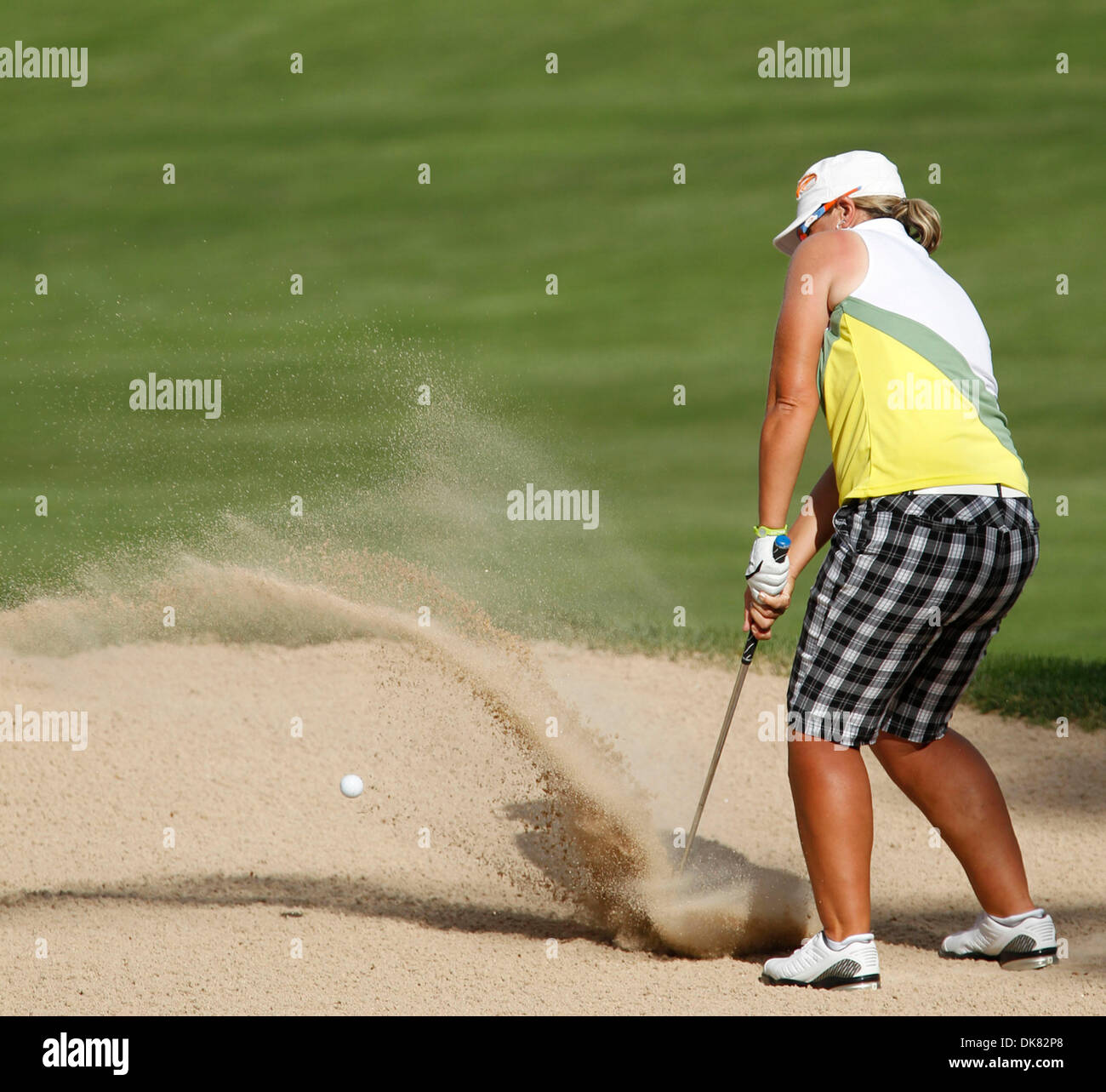 Jul 8, 2011 - Colorado Springs, Colorado, U.S. - KAREN STUPPLES uses a sand wedge to unsuccessfully get out of the trap on 15 during second round play, Friday in Colorado Springs, Colorado at the Broadmoor Country Club. Play was halted due to lightning. (Credit Image: © Will Powers/ZUMAPress.com) Stock Photo