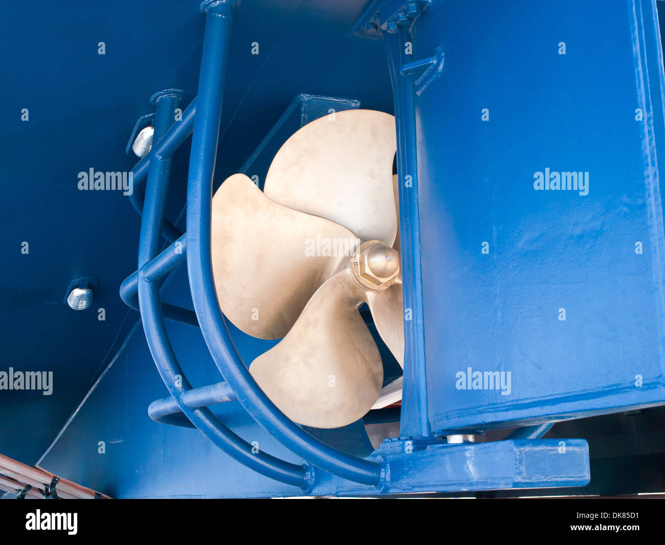 one propeller on a new ship in shipyard Stock Photo