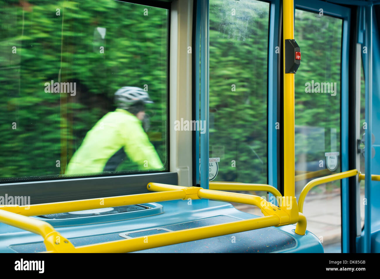 Bus Interior at public transport. Seats in a bus Stock Photo