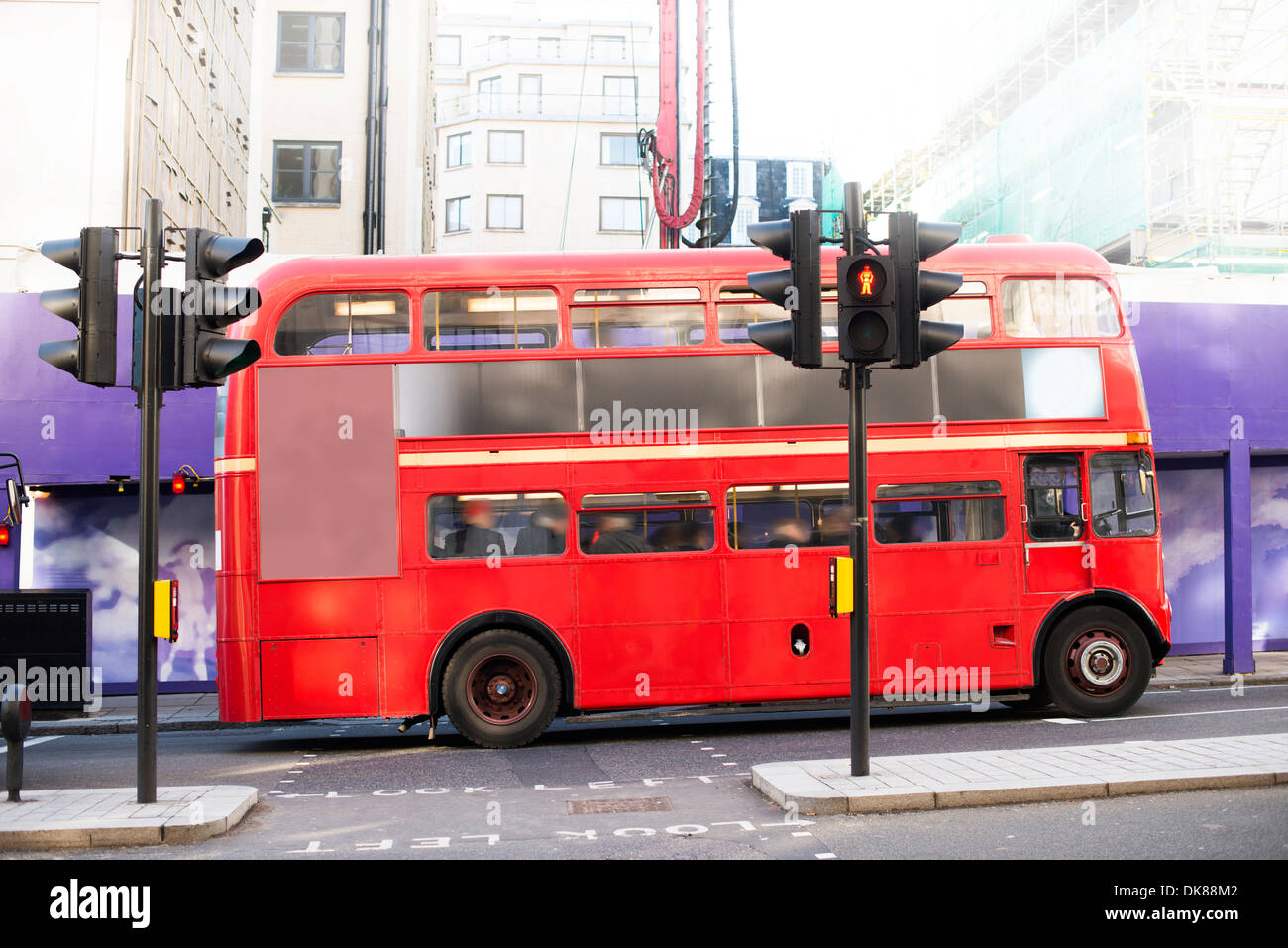 Red vintage bus in London. London City tour Stock Photo