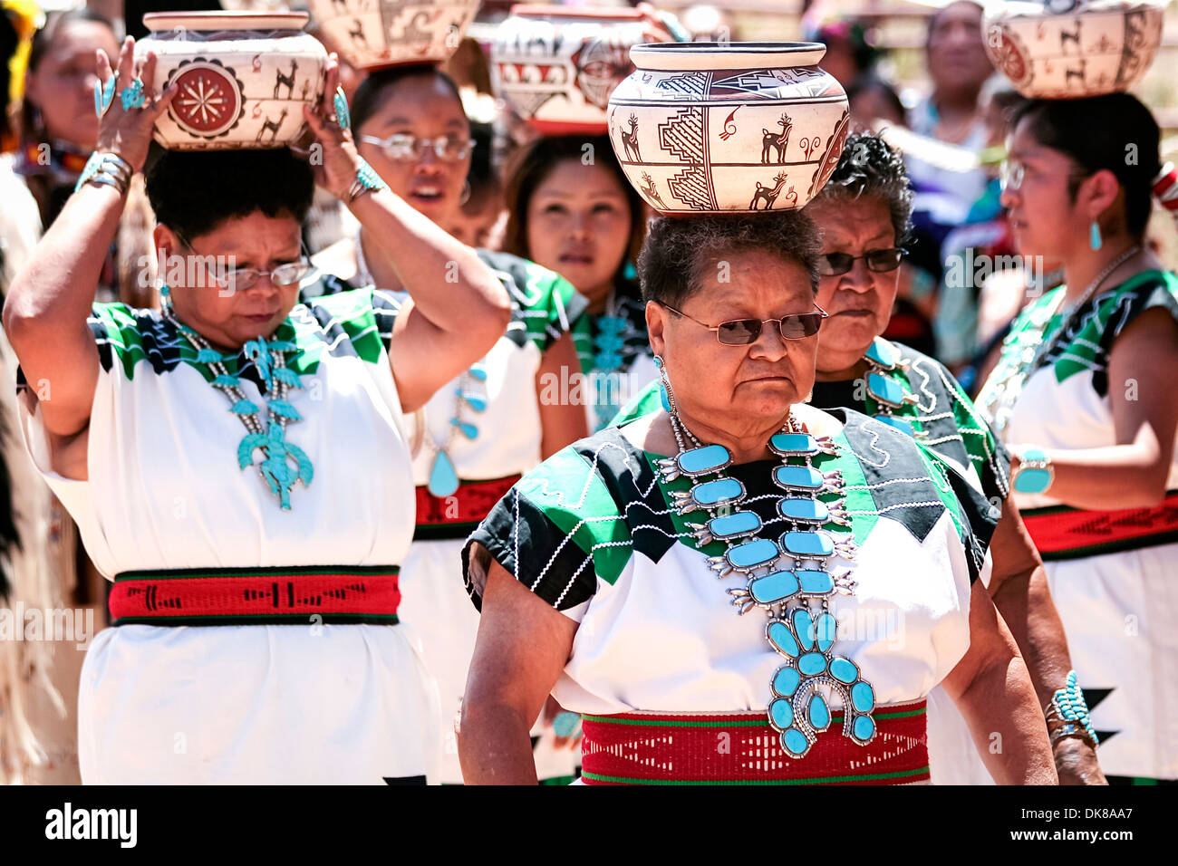 Gallup, New Mexico, United States. Annual Gallup Inter tribal Ceremonies. Zuni Olla Maidens. Stock Photo