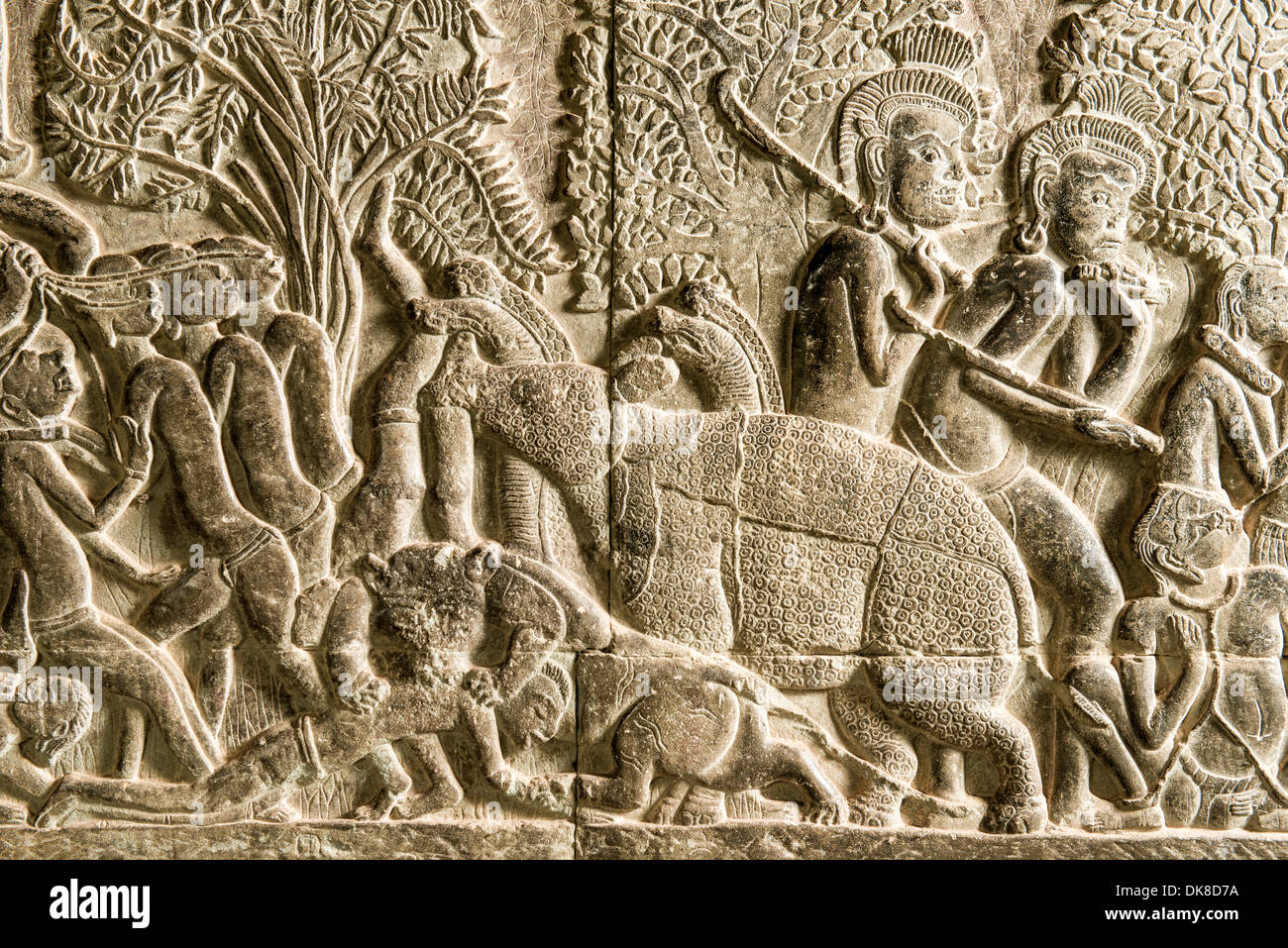 Hindu story carving in Angkor Wat gallery, Siem Reap, Cambodia Stock Photo  - Alamy