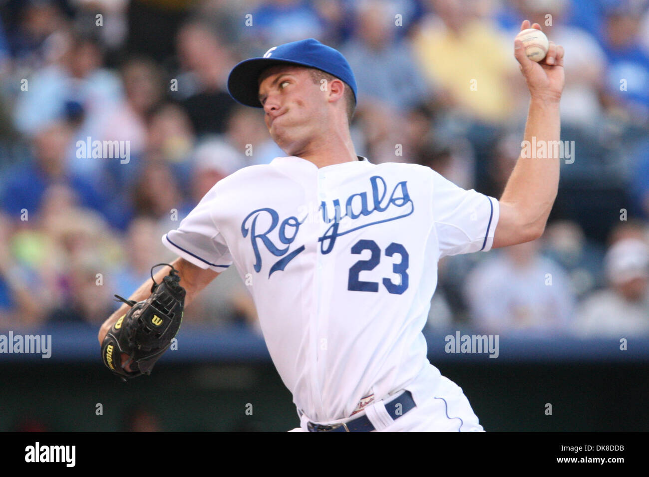 July 19, 2011 - Kansas City, Missouri, U.S - Kansas City Royals starting pitcher Danny Duffy (23) during Tuesday's baseball game, between the Kansas City Royals and the Chicago WhiteSox at Kauffman Stadium in Kansas City, Missouri. The Royals defeated the White Sox 4-2. (Credit Image: © James Allison/Southcreek Global/ZUMAPRESS.com) Stock Photo