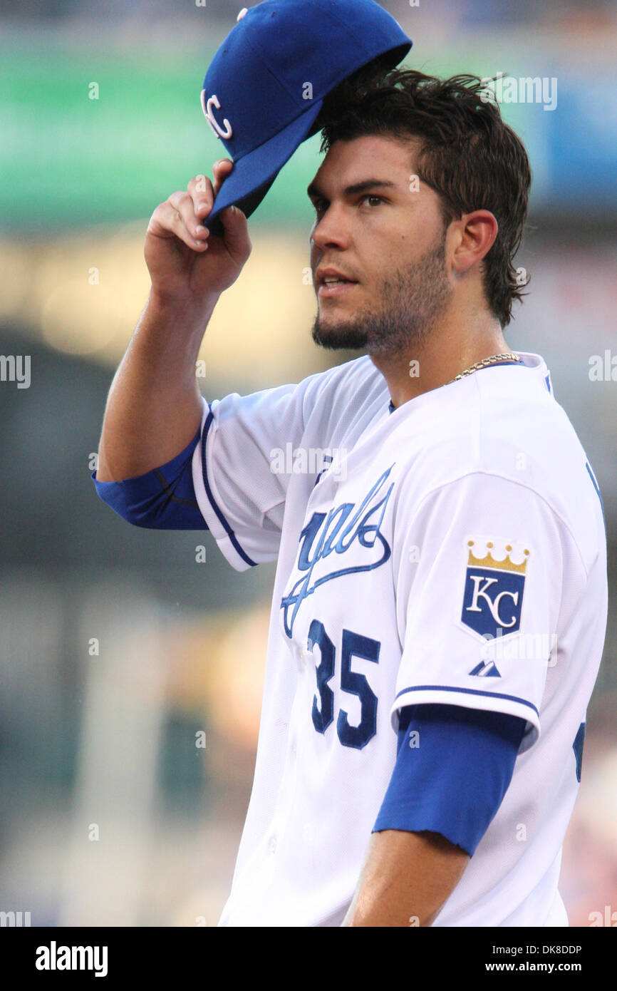 July 19, 2011 - Kansas City, Missouri, U.S - Kansas City Royals first baseman Eric Hosmer (35) takes a break between innings during Tuesday's baseball game, between the Kansas City Royals and the Chicago WhiteSox at Kauffman Stadium in Kansas City, Missouri. The Royals defeated the White Sox 4-2. (Credit Image: © James Allison/Southcreek Global/ZUMAPRESS.com) Stock Photo