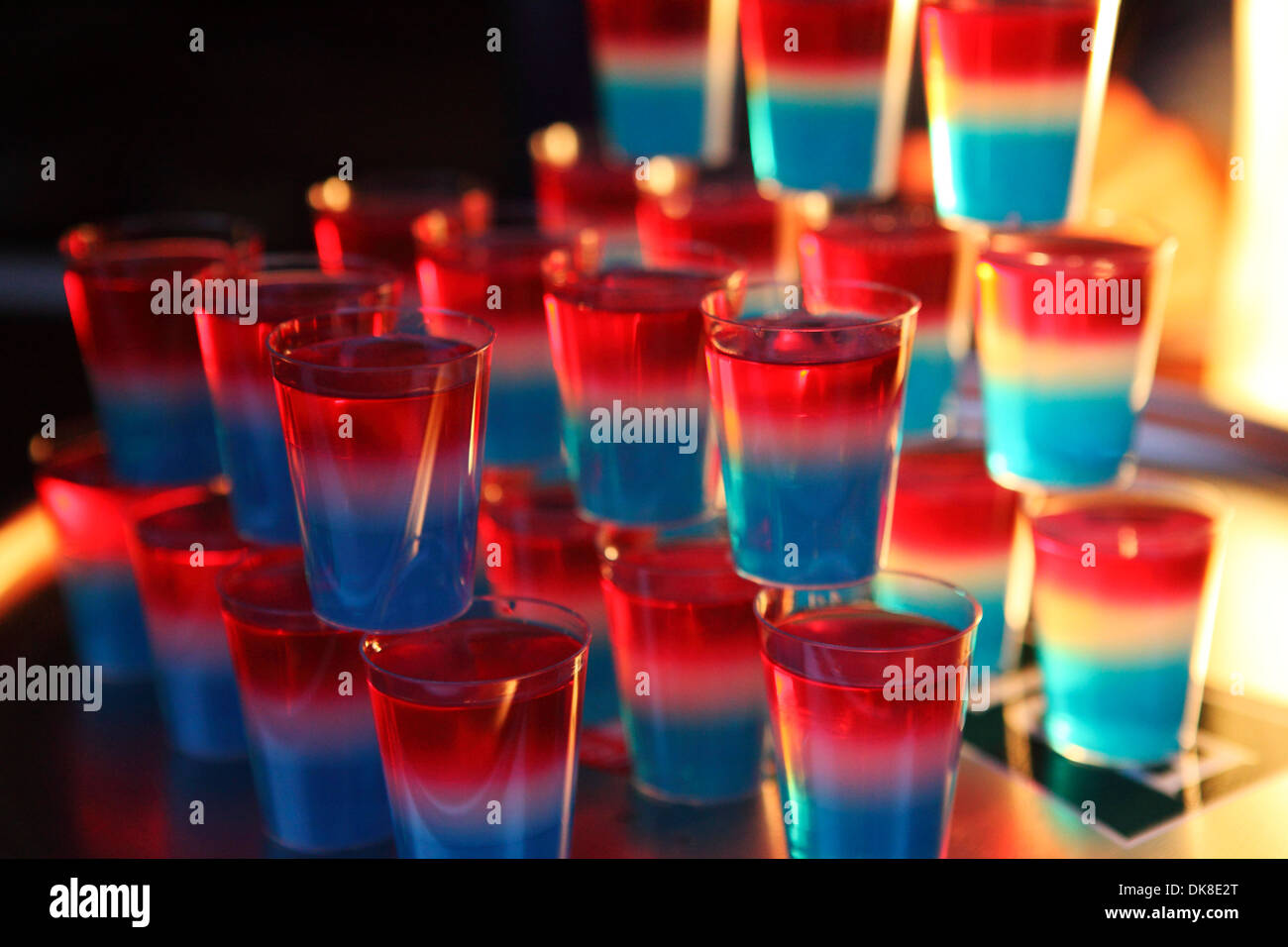 Shot glasses stacked up on Luxembourg's National Day. Stock Photo