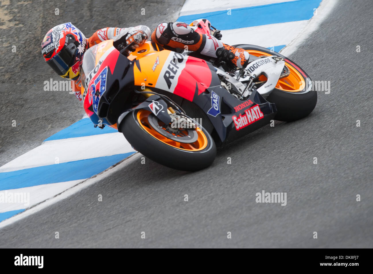 July 22, 2011 - Salinas, California, U.S - Casey Stoner (AUS) (27) on the Repsol Team Honda rides during practice at the Red Bull U.S. Grand Prix at Mazda Raceway Laguna Seca in Salinas, CA. (Credit Image: © Matt Cohen/Southcreek Global/ZUMAPRESS.com) Stock Photo