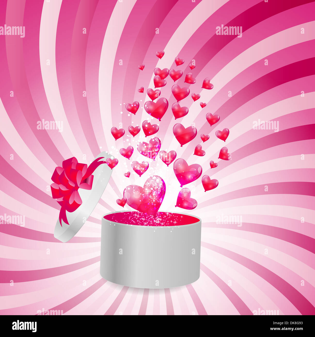 Valentines Day Card with Gift Box and Heart Shaped Balloons, Vector ...