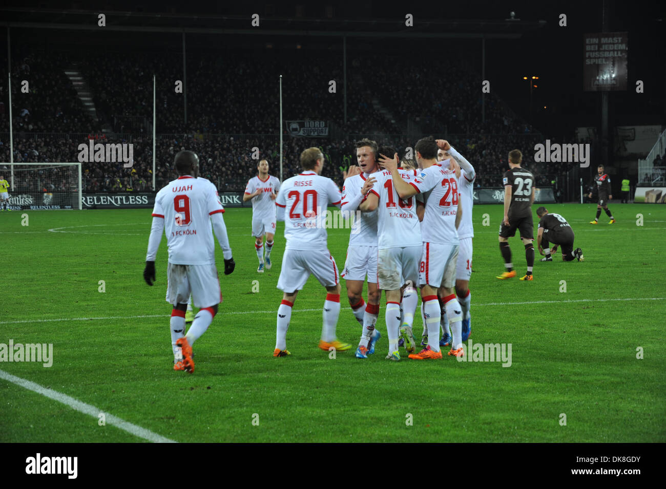 FC St. Pauli vs. 1. FC Köln (0:3), Patrick Helmes feiert sein Tor zum 2:0, Hamburg, Deutschland. Editorial use only. Stock Photo