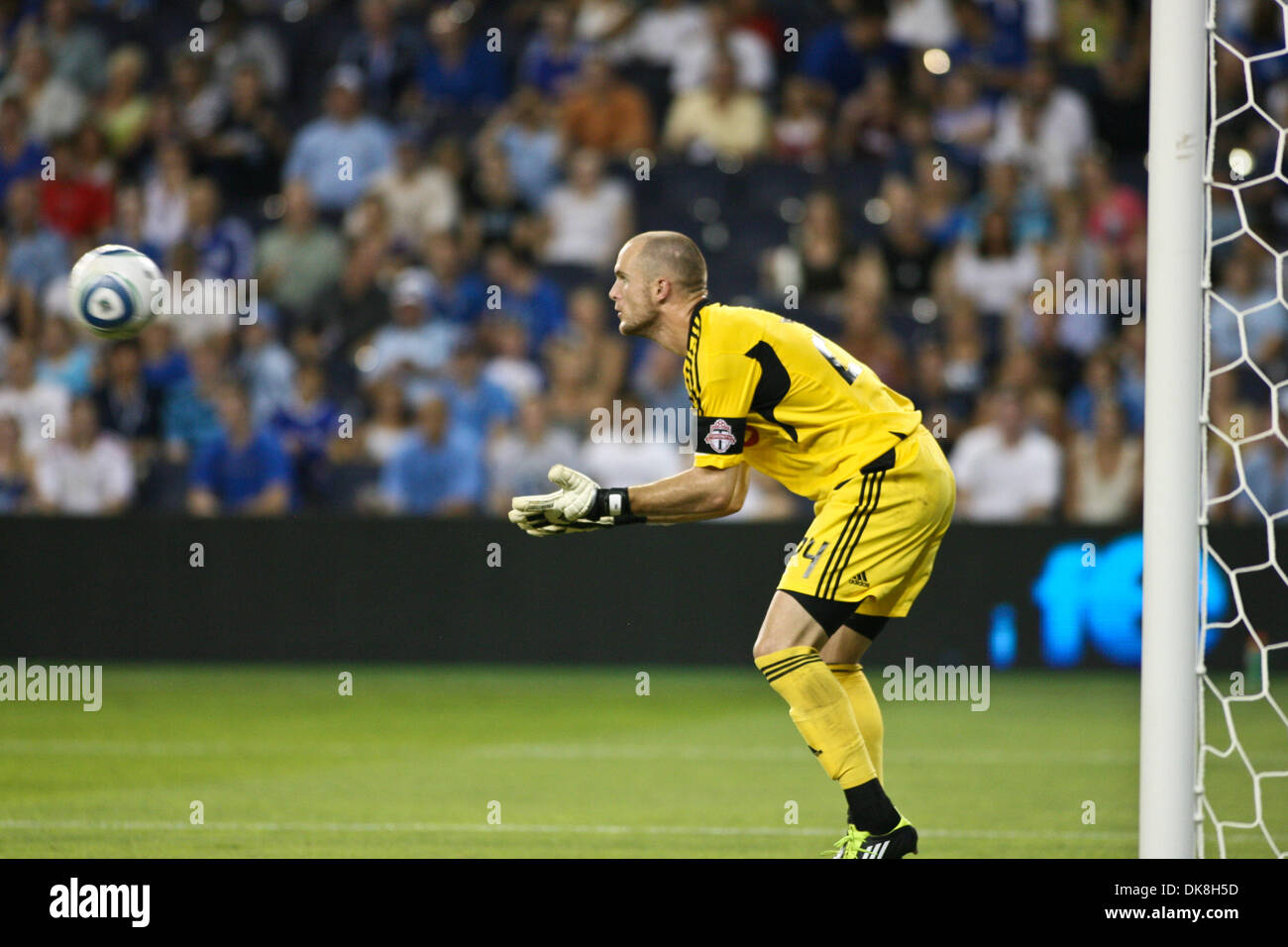 July 23, 2011 - Kansas City, Kansas, U.S - Toronto FC goalkeeper Stefan Frei (24) watches the ball and makes a save in the second half. Sporting KC defeated Toronto FC 4-2 at LIVESTRONG Sporting Park in Kansas City, Kansas. (Credit Image: © Tyson Hofsommer/Southcreek Global/ZUMAPRESS.com) Stock Photo