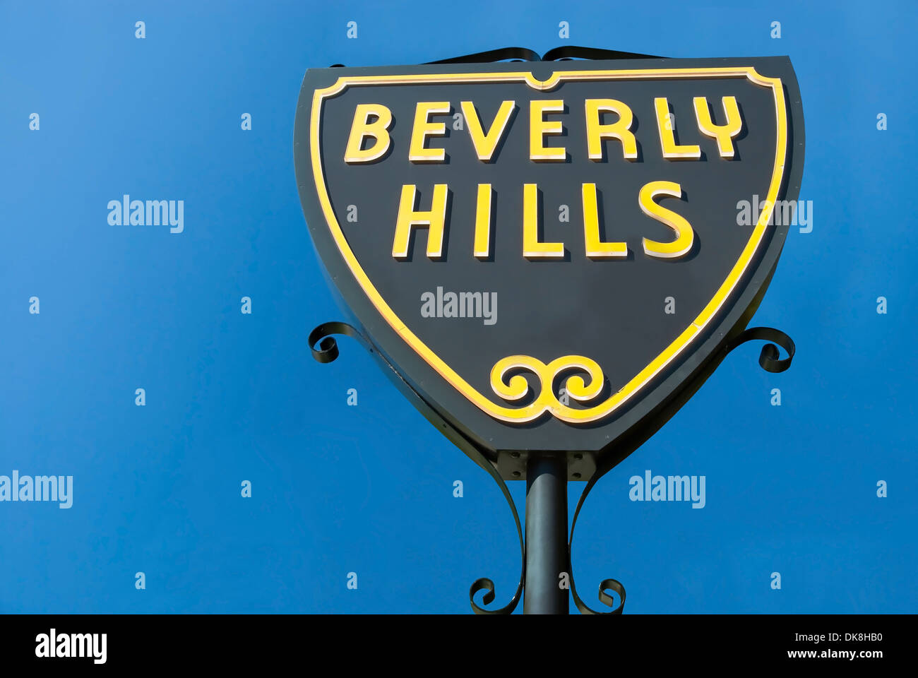 Beverly Hills sign in Los Angeles park with beautiful blue sky in background Stock Photo