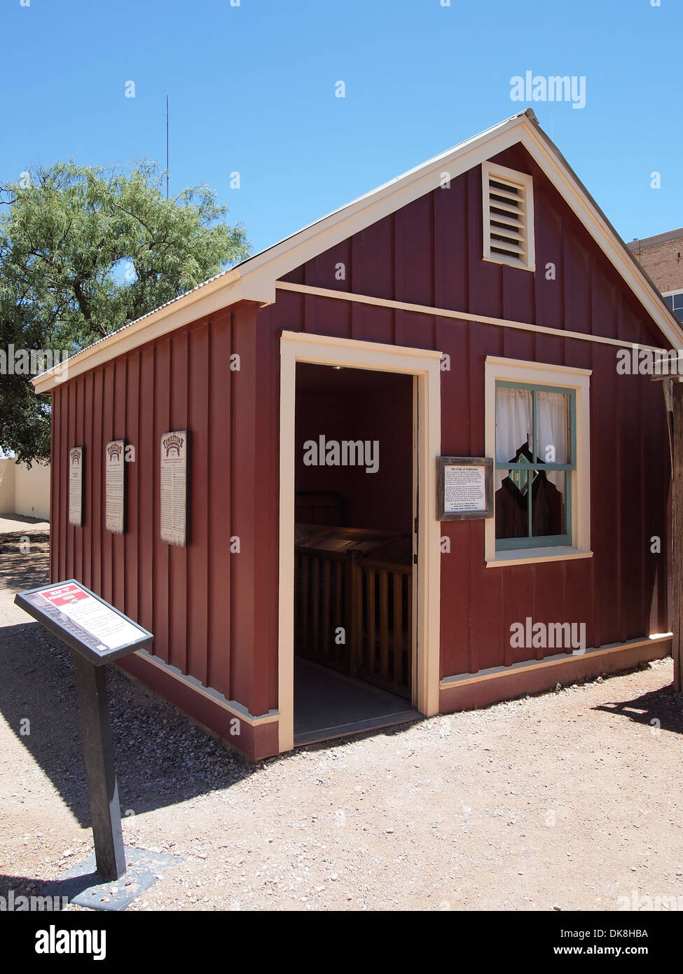 Exterior recreation of a 'Crib', a small building where prostitutes known as Soiled Doves serviced customers in Tombstone AZ Stock Photo