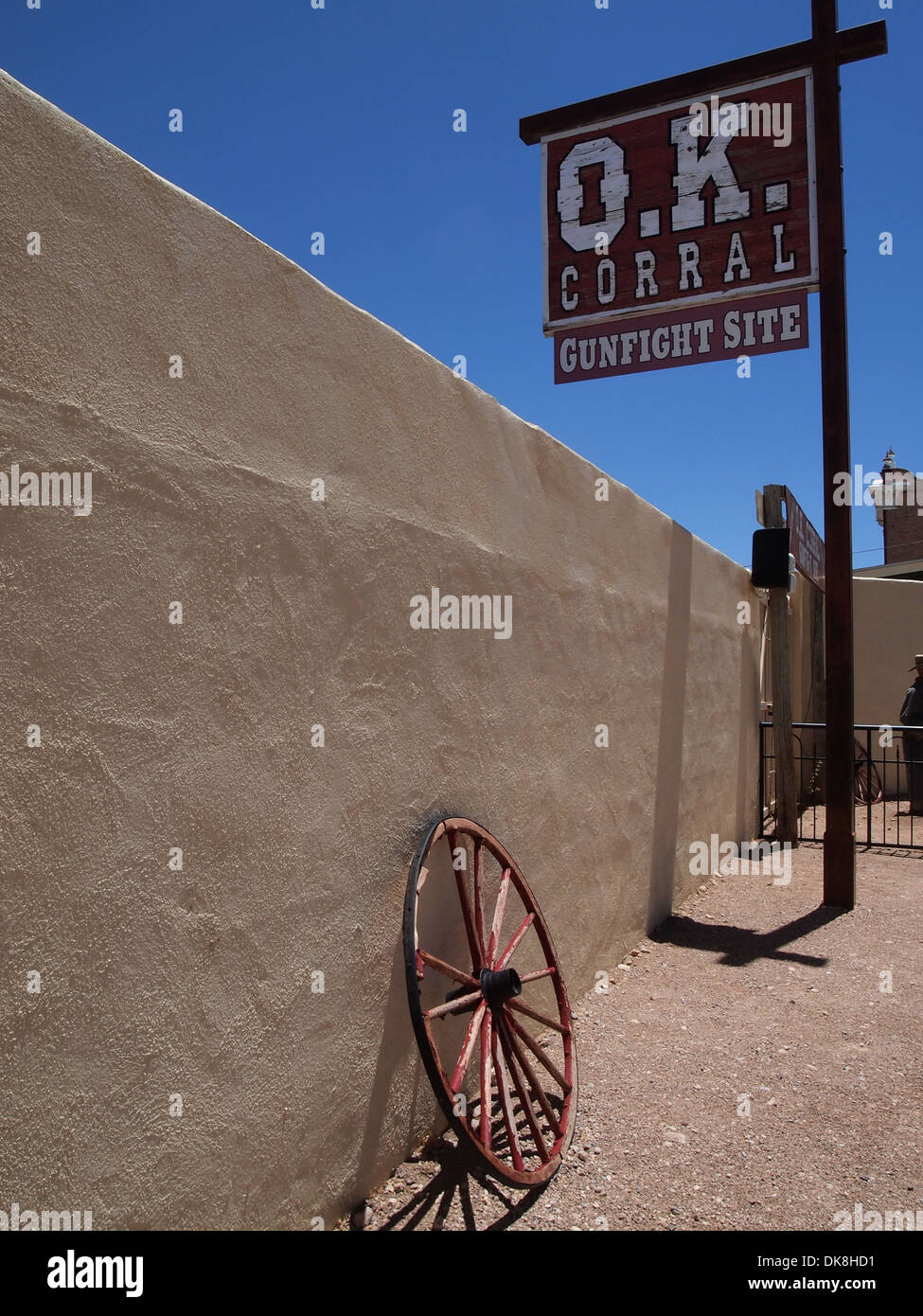 O.K. Corral sign at the site of the actual gunfight of the same name in the American Old West in Tombstone, Arizona, USA Stock Photo