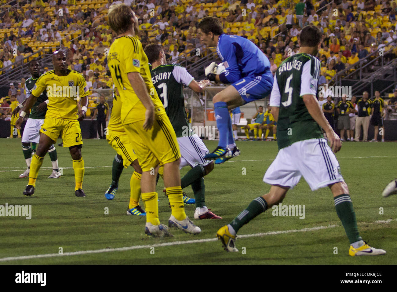 July 24, 2011 Columbus, Ohio, U.S Portland Timbers goalkeeper Troy Perkins (1) goes up in a