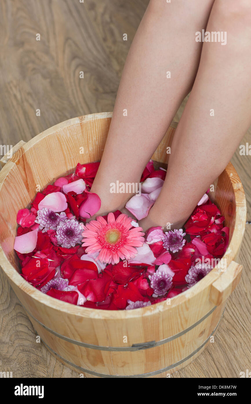 A young woman do foot bath Stock Photo Alamy