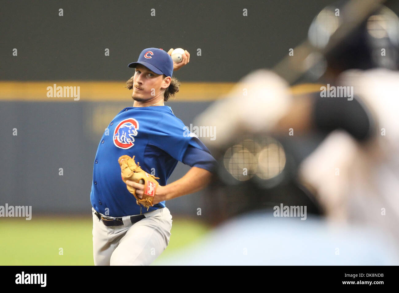 July 28, 2011 - Milwaukee, Wisconsin, U.S - Chicago Cubs relief pitcher Jeff Samardzija #29 delivers a pitch in the game. The Milwaukee Brewers defeated the Chicago Cubs 4-2 at Miller Park in Milwaukee. (Credit Image: © John Fisher/Southcreek Global/ZUMAPRESS.com) Stock Photo